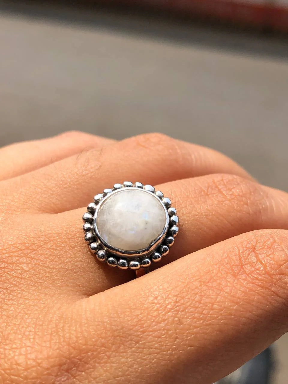 Unique Round Opal Engagement Ring in 925 Sterling Silver - Delicate Proposal Jewelry for Her