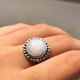 Round Cut Opal Sterling Silver Ring