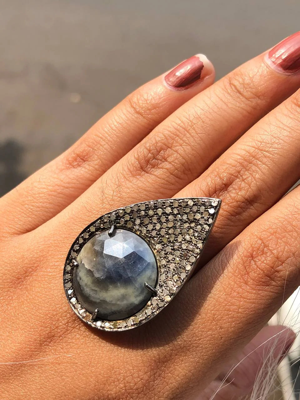 Art Deco Sapphire Ring - Unique Round 925 Sterling Silver Delicate Design