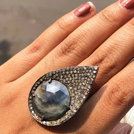 Art Deco Sapphire Ring - Unique Round 925 Sterling Silver Delicate Design