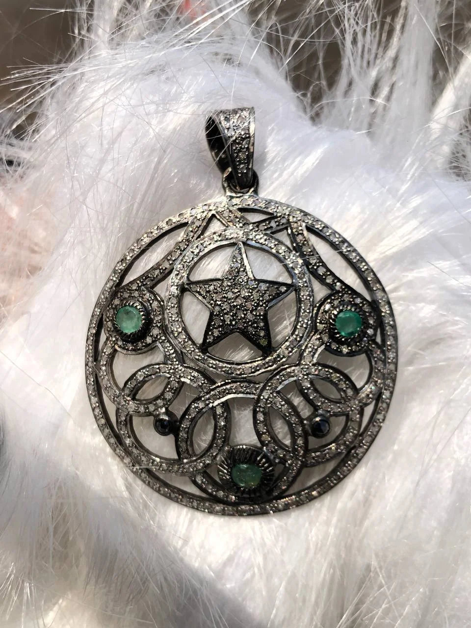 Round Cut Art Deco Silver Pendant