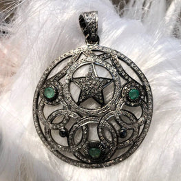 Round Cut Art Deco Silver Pendant