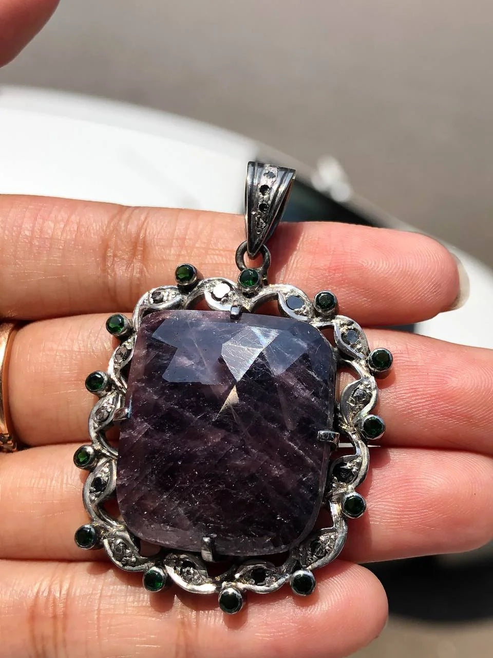 Sqaure Shape Gemstone Unique Pendant