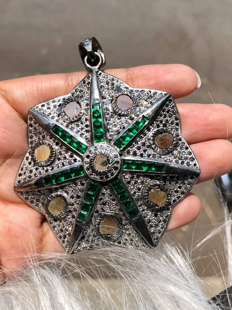 Natural Diamond Art Deco Pendant
