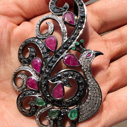 Peacock Stunning Pendant 925 Sterling Silver Vintage Style Pendant
