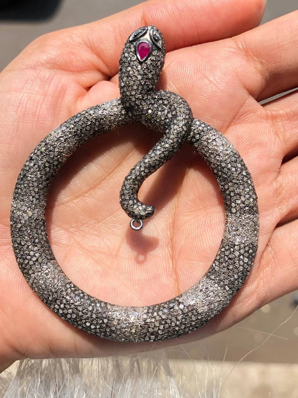 Ruby Snake Vintage Silver Pendant