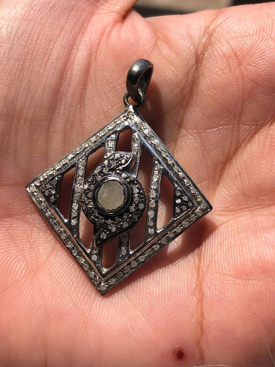 Square Art Deco Pendant 925 Sterling Silver Vintage Jewelry Collection