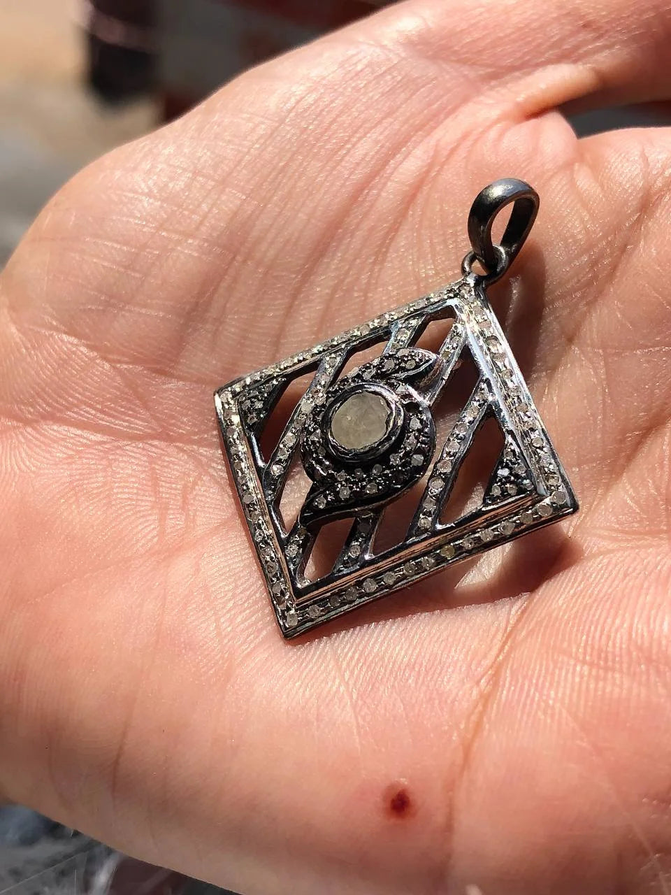 Square Art Deco Pendant 925 Sterling Silver Vintage Jewelry Collection