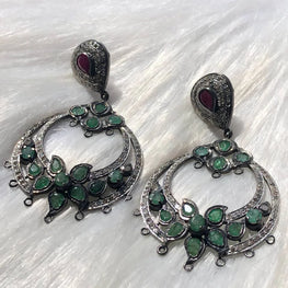 Art Deco Chandbali Earrings: 925 Sterling Silver with Diamond Dangle - Perfect for Her