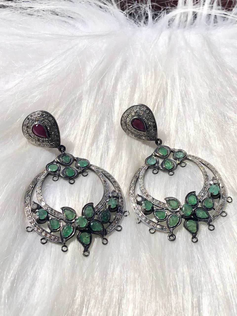 Art Deco Chandbali Earrings: 925 Sterling Silver with Diamond Dangle - Perfect for Her