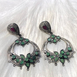 Art Deco Chandbali Earrings: 925 Sterling Silver with Diamond Dangle - Perfect for Her