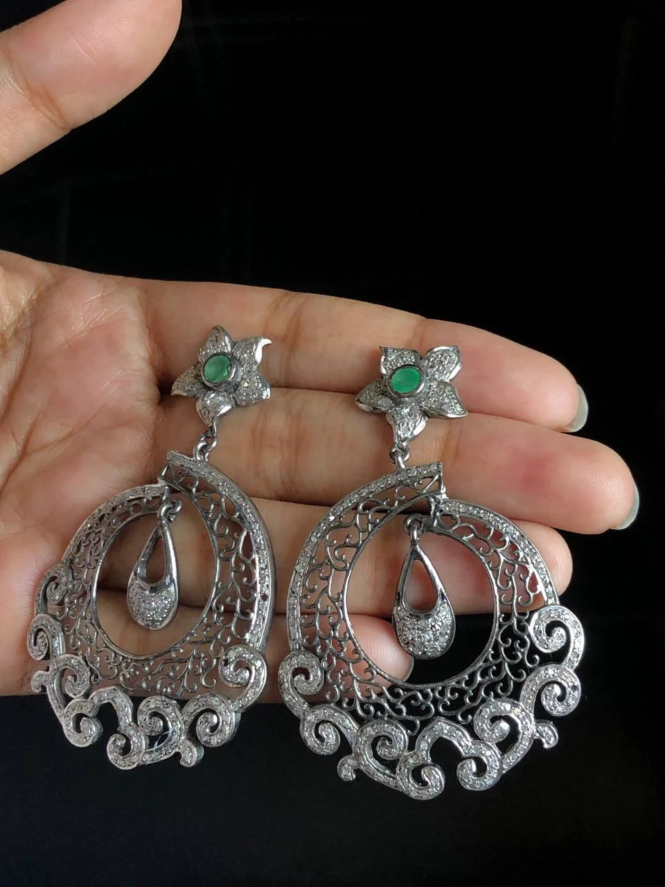 Exquisite Chandbali Earrings: 925 Sterling Silver, Perfect Wedding Gift for Her