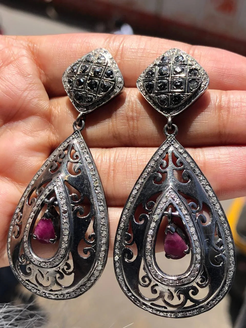 Vintage Style Art Deco Wedding Earrings - 925 Sterling Silver Boho Jewelry