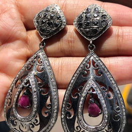 Vintage Style Art Deco Wedding Earrings - 925 Sterling Silver Boho Jewelry