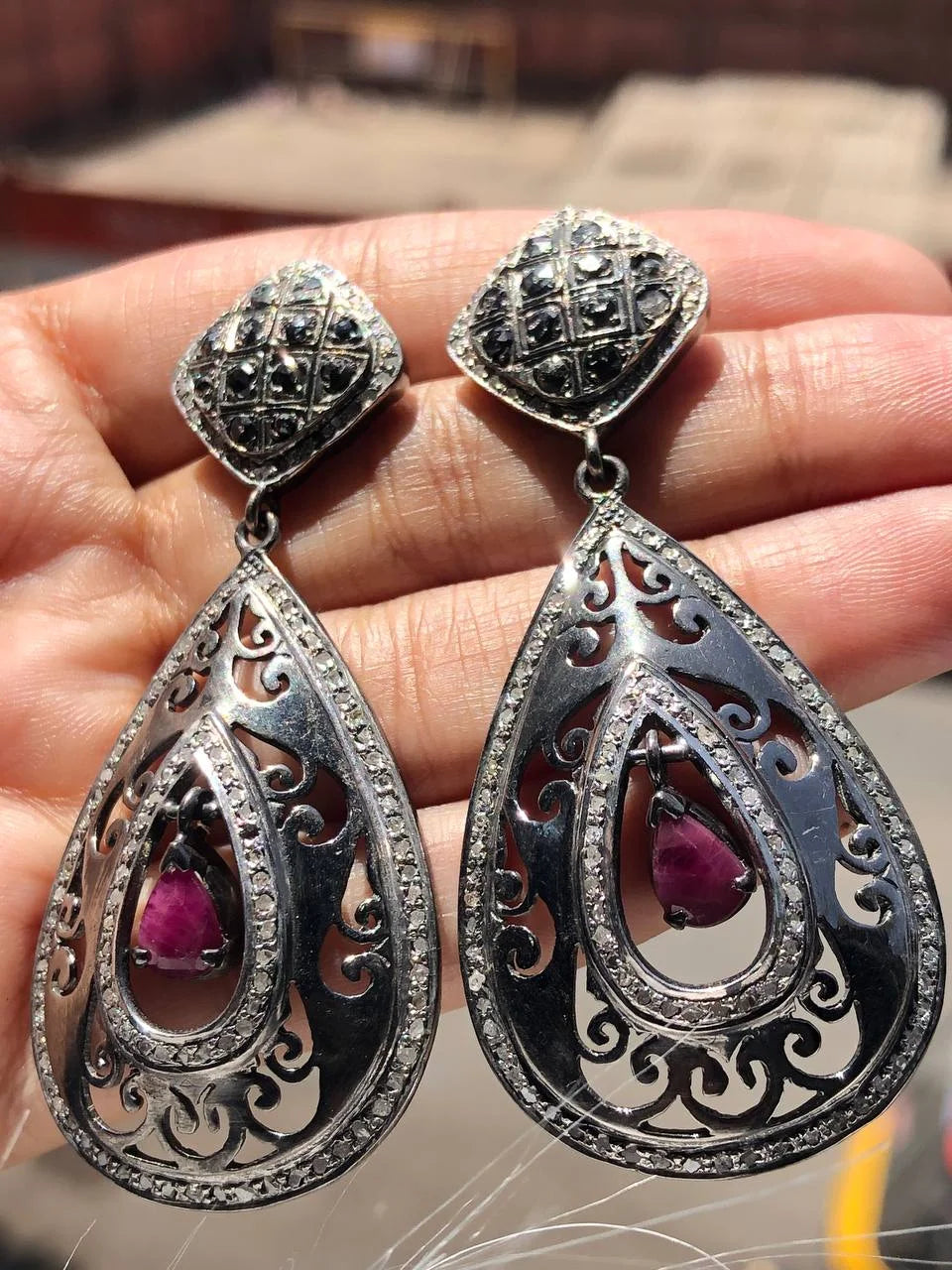 Vintage Style Art Deco Wedding Earrings - 925 Sterling Silver Boho Jewelry