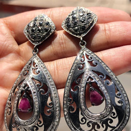 Vintage Style Art Deco Wedding Earrings - 925 Sterling Silver Boho Jewelry