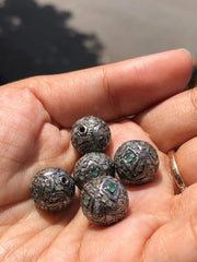 Vintage Emerald Sterling Silver Beads