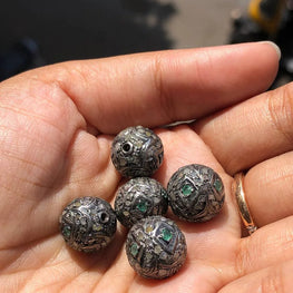 Vintage Emerald Sterling Silver Beads