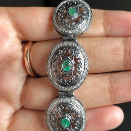 Oval Cut Emerald Art Deco Silver Bracelet