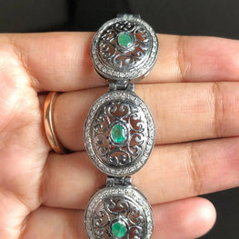 Oval Cut Emerald Art Deco Silver Bracelet