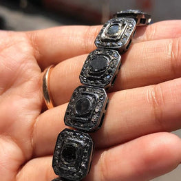 Black Natural Diamond Bracelet 925 Sterling Silver Art Deco Stunning Bracelet For Her