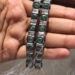 Round Emerald Delicated Silver Bangles