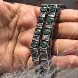 Emerald Gemstone Bracelet Art Deco Unique 925 Sterling Silver Bracelet