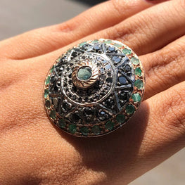 Stunning Round Cut Natural Blue Diamond Sterling Silver Art Deco Boho Wedding Ring