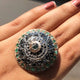 Stunning Round Cut Natural Blue Diamond Sterling Silver Art Deco Boho Wedding Ring