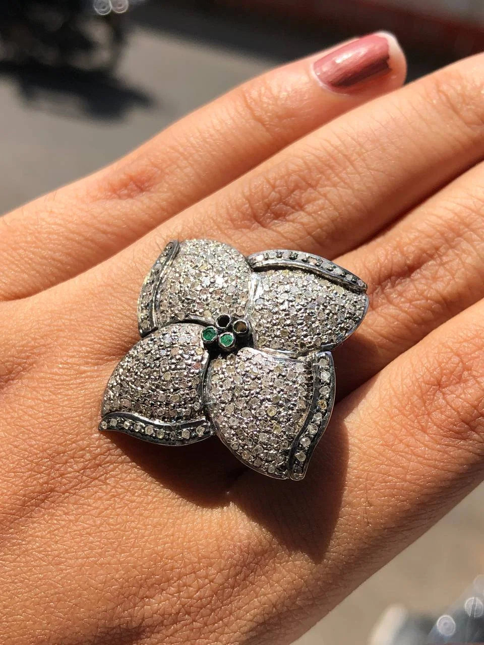 Emerald Gemstone Ring 925 Sterling Silver Unique Art Deco Wedding Ring