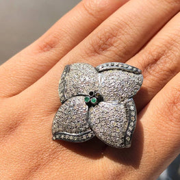 Emerald Gemstone Ring 925 Sterling Silver Unique Art Deco Wedding Ring