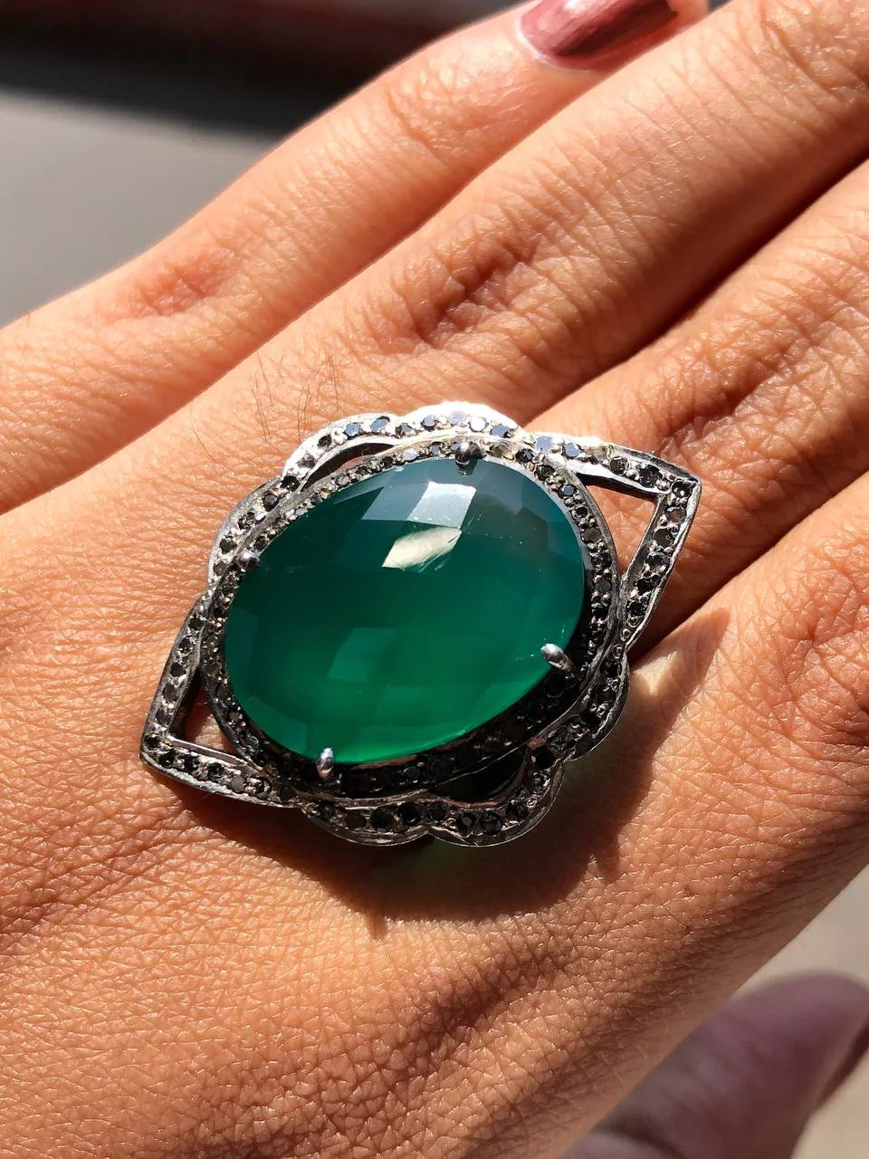 Emerald Green Oval Cut Boho Ring