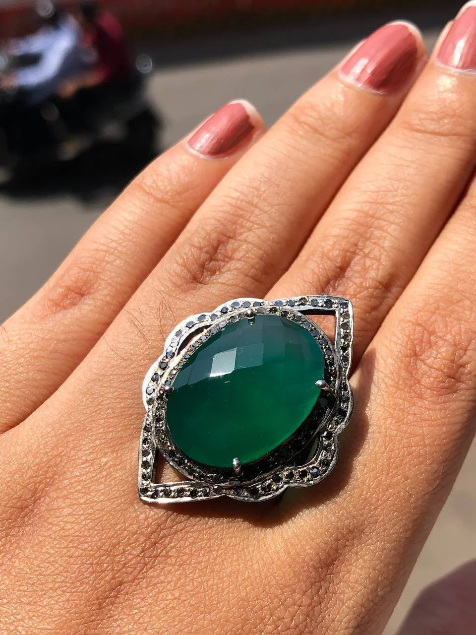 Emerald Green Oval Cut Boho Ring