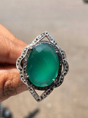 Emerald Green Oval Cut Boho Ring