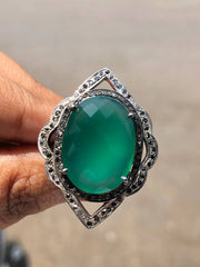 Emerald Green Oval Cut Boho Ring