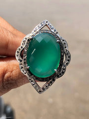 Emerald Green Oval Cut Boho Ring