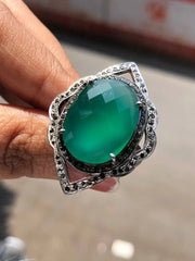 Emerald Green Oval Cut Boho Ring