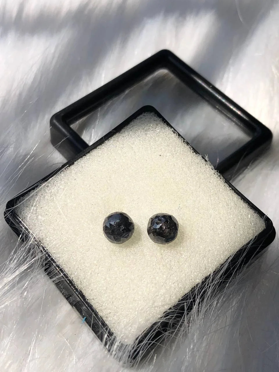 Round Cut Black Natural Diamond Pair