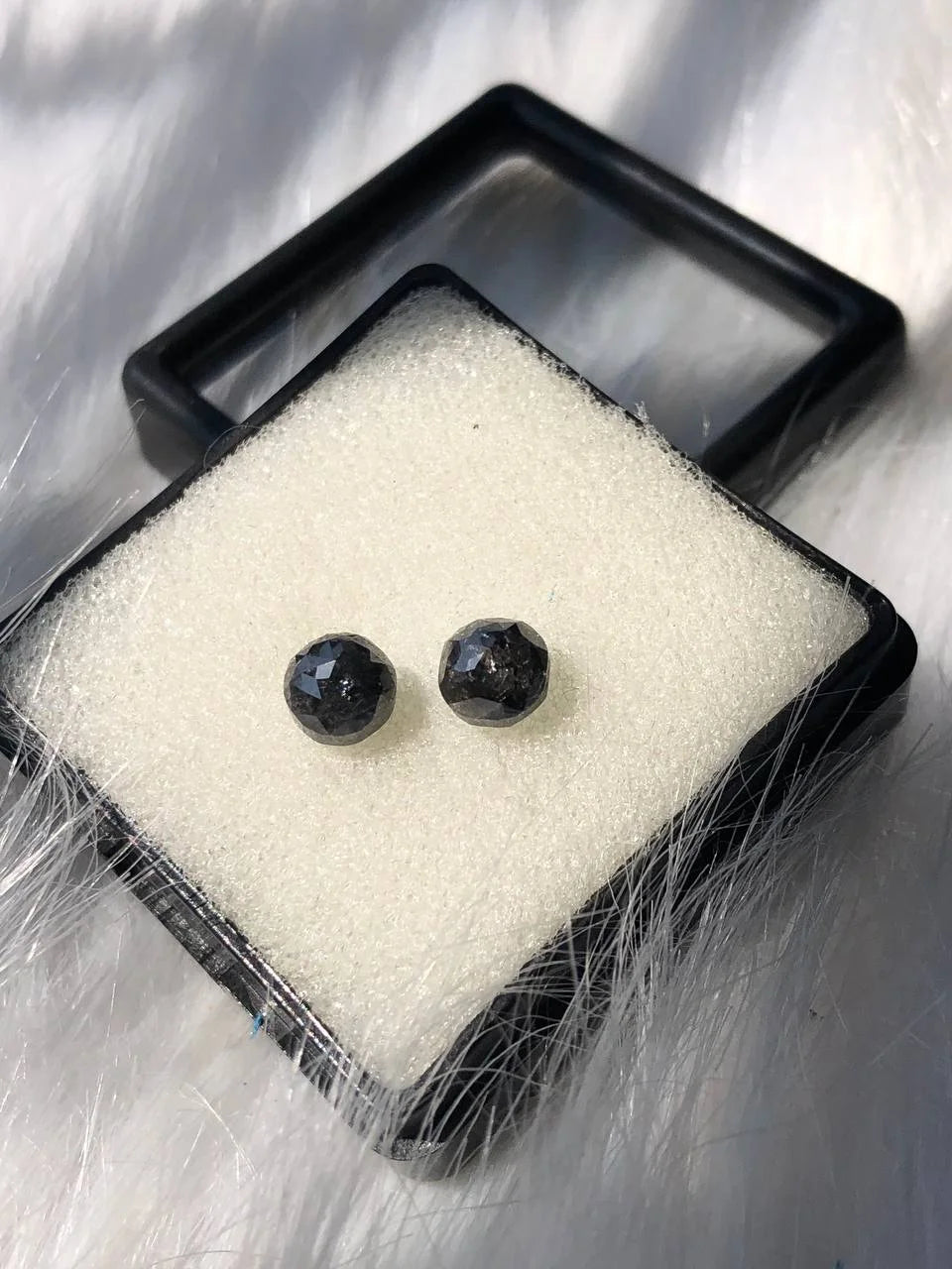 Round Cut Black Natural Diamond Pair